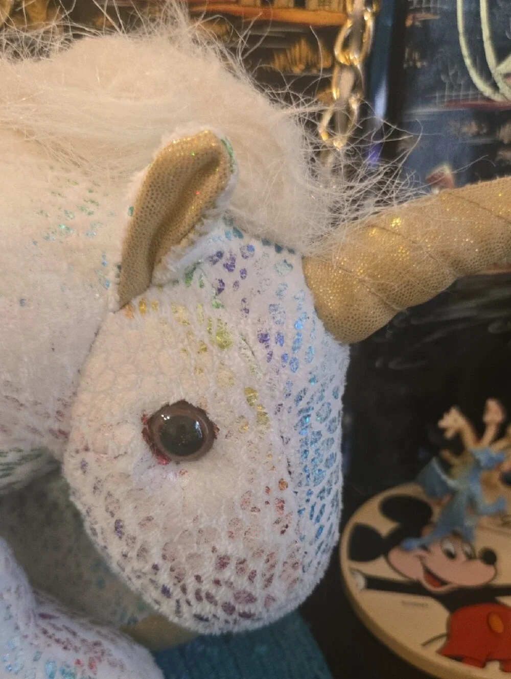 Sparkle Unicorn Plush Crossbody Bag - White with Gold Horn
